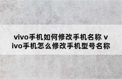 vivo手机如何修改手机名称 vivo手机怎么修改手机型号名称